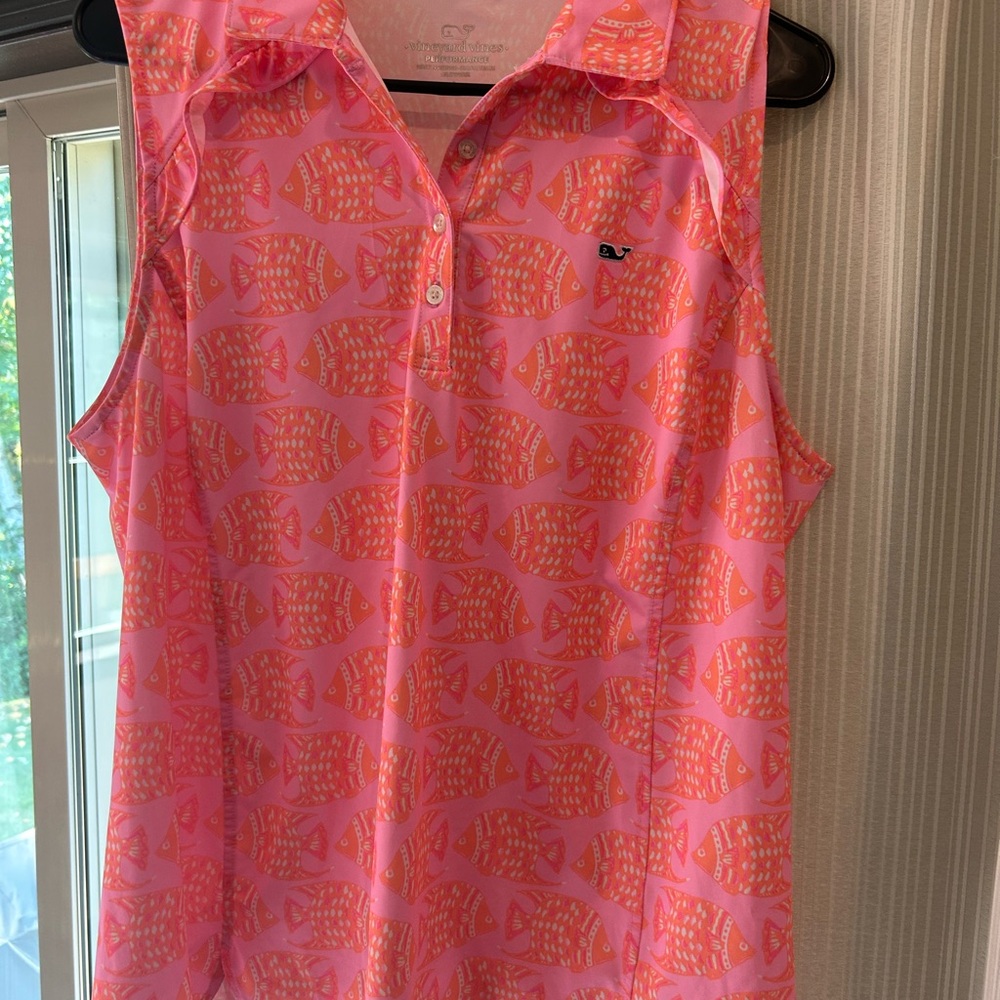 Vineyard Vines Pink and Orange Fish Print Tank Top